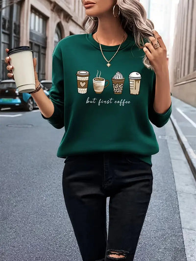 Herzerwärmendes Sweatshirt mit Kaffee- und Buchstaben-Print