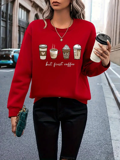 Herzerwärmendes Sweatshirt mit Kaffee- und Buchstaben-Print