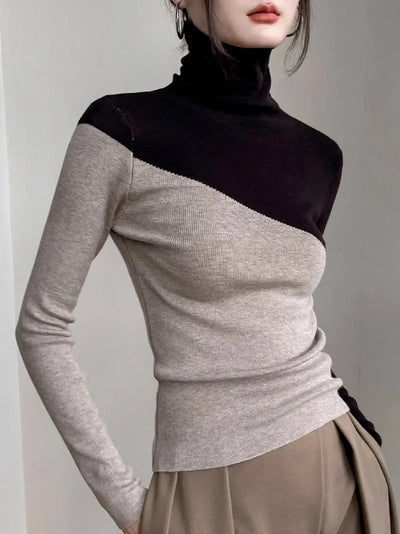 Stylischer Rollkragenpullover mit Stretch-Passform – Farbblock-Design