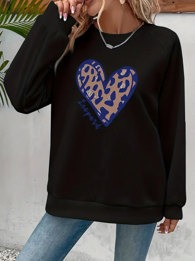 Sweatshirt mit Rundhalsausschnitt und Leopardenmuster Einfaches Herz