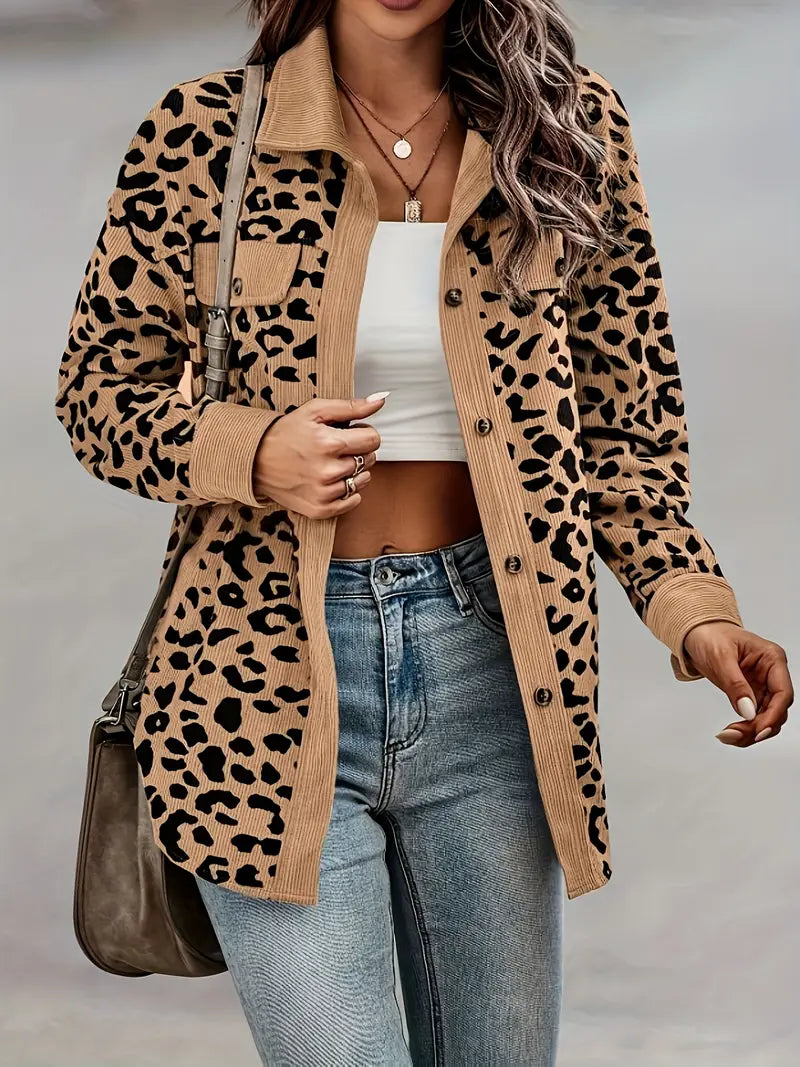 Savannah Chic Leopardenjacke – Langärmliges Hemd mit Knopfleiste