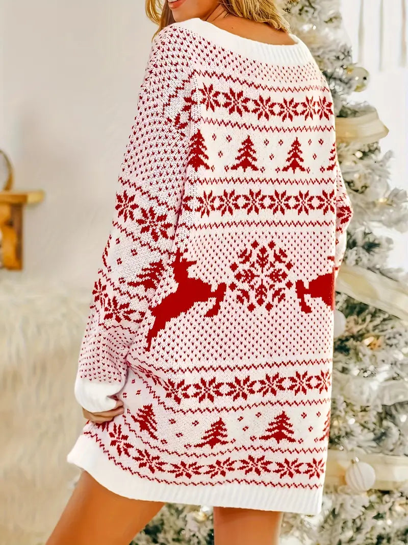 Eleganter Plus Size Weihnachtspullover für Frauen - Gemütlicher langer Strickpullover