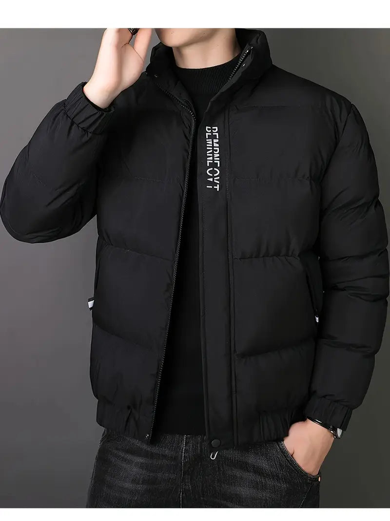 Herren-Pufferjacke, älterer Stil, Polyester 100 %, Stehkragen