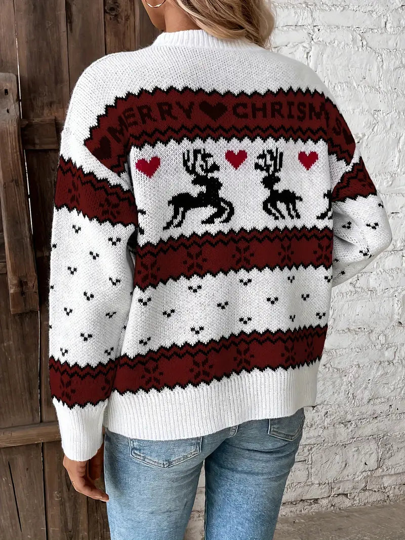 Pullover mit Weihnachtsmuster, lässiger Pullover mit Rundhalsausschnitt und langen Ärmeln