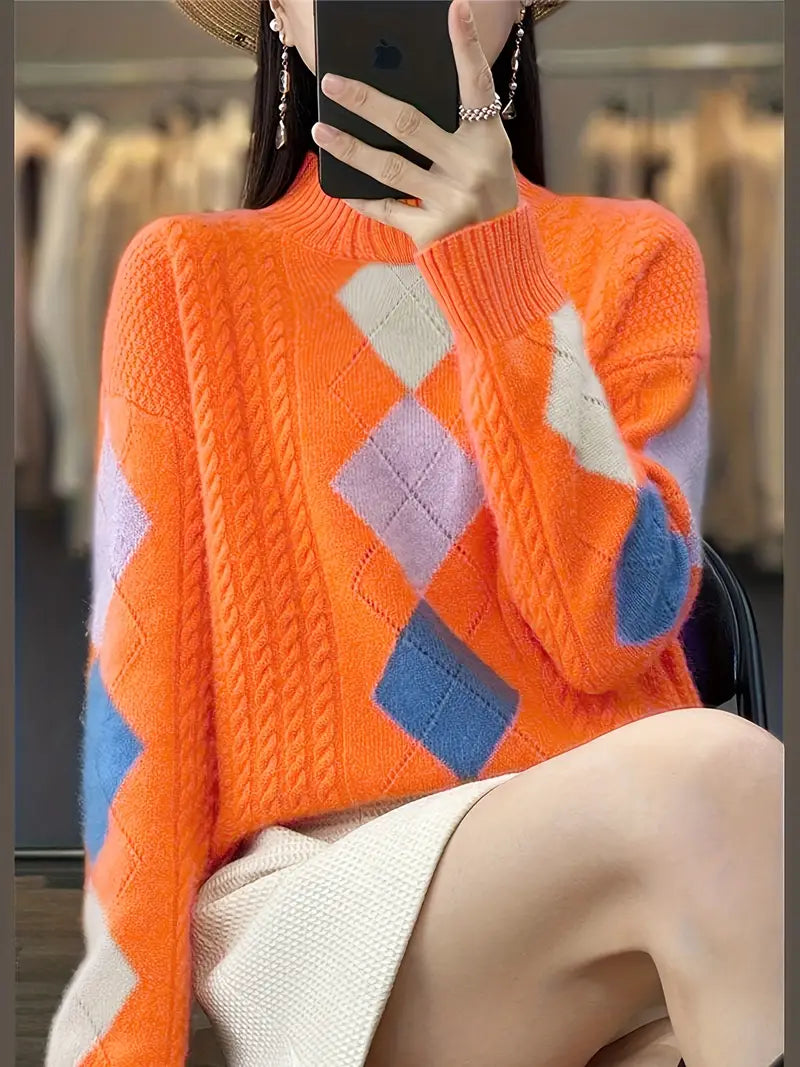 Bohemian Style Damen lässiger Orange Rollkragenpullover