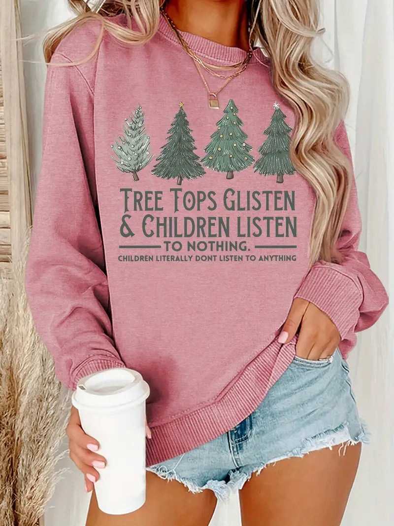 Sweatshirt mit festlichem Baum- und Typografie-Print