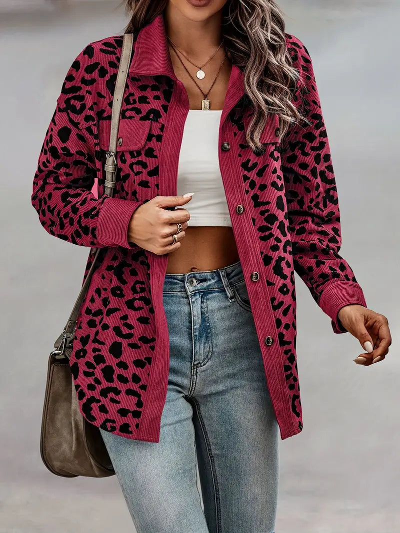 Savannah Chic Leopardenjacke – Langärmliges Hemd mit Knopfleiste