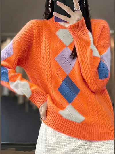 Bohemian Style Damen lässiger Orange Rollkragenpullover