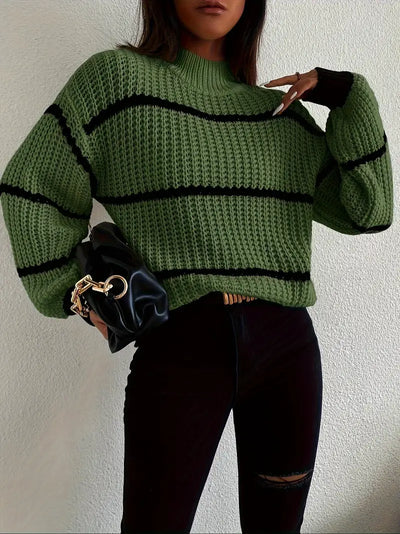 Eleganter gestreifter Rollkragenpullover für Frauen - kuschelige Viskose