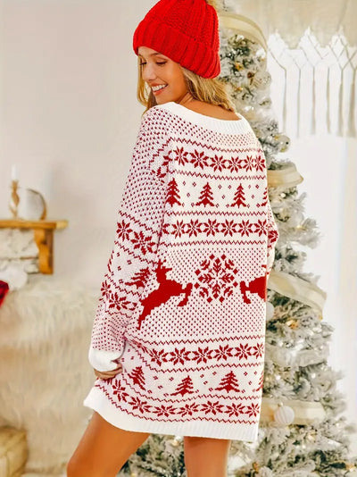 Eleganter Plus Size Weihnachtspullover für Frauen - Gemütlicher langer Strickpullover