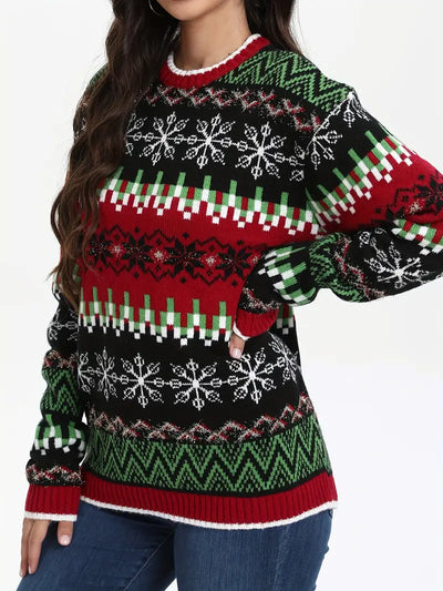 Gemütlicher Weihnachtsstrickpullover für Frauen - weicher, dehnbarer Rundhalsausschnitt