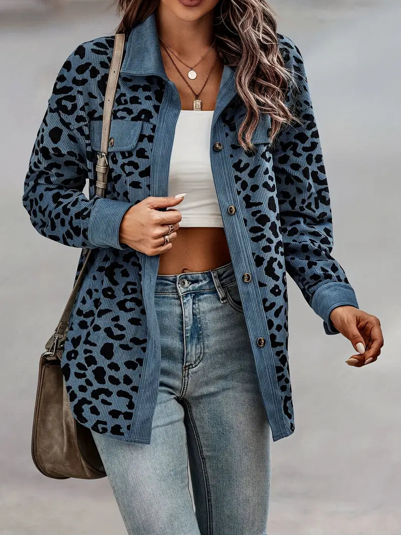 Savannah Chic Leopardenjacke – Langärmliges Hemd mit Knopfleiste