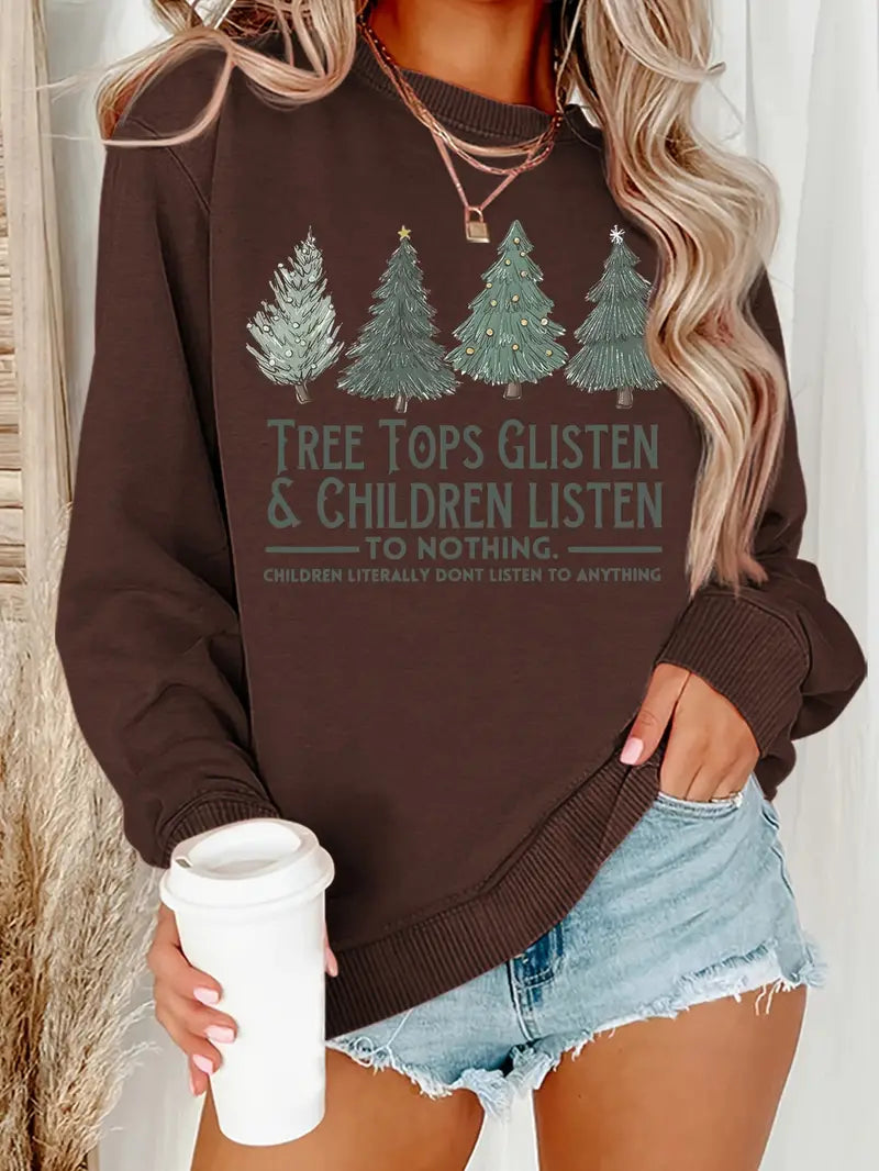 Sweatshirt mit festlichem Baum- und Typografie-Print