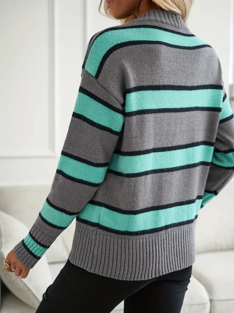 Gemütlicher, auffälliger Pullover mit Streifen- und Farbblockdesign