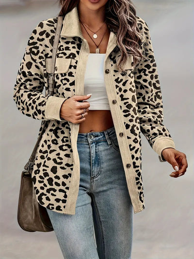 Savannah Chic Leopardenjacke – Langärmliges Hemd mit Knopfleiste