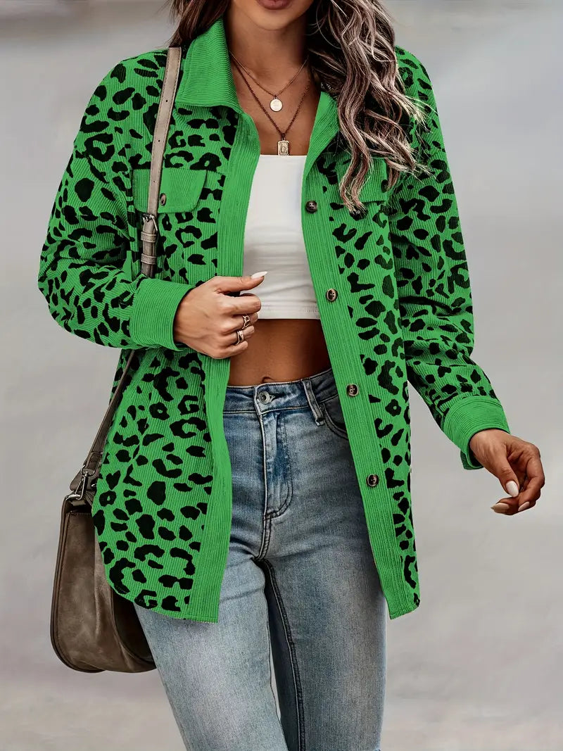 Savannah Chic Leopardenjacke – Langärmliges Hemd mit Knopfleiste