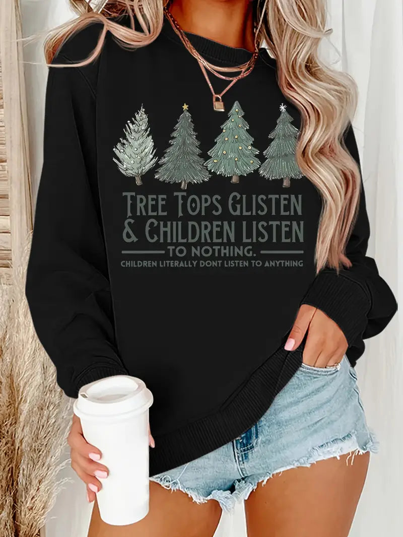 Sweatshirt mit festlichem Baum- und Typografie-Print