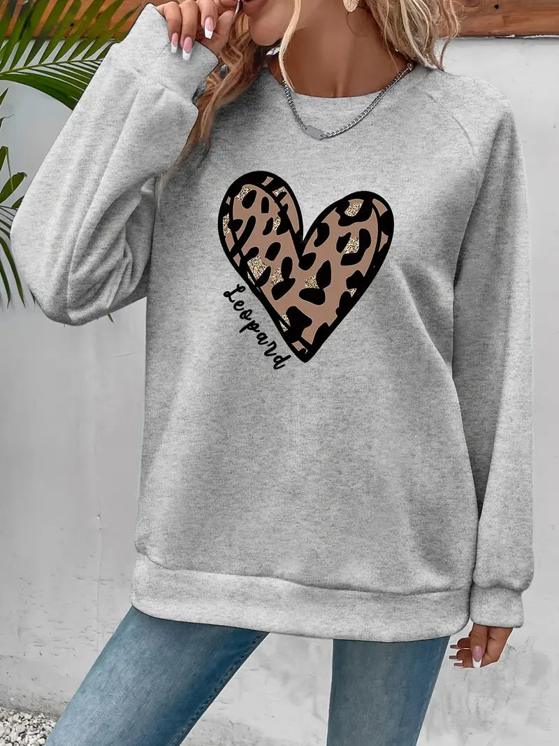 Sweatshirt mit Rundhalsausschnitt und Leopardenmuster Einfaches Herz