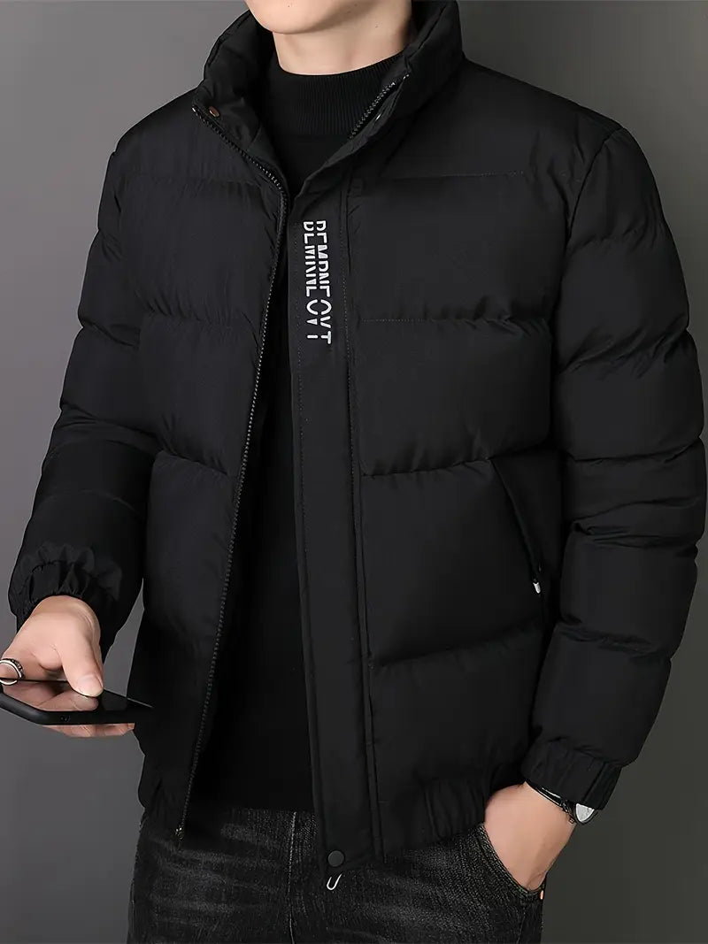 Herren-Pufferjacke, älterer Stil, Polyester 100 %, Stehkragen