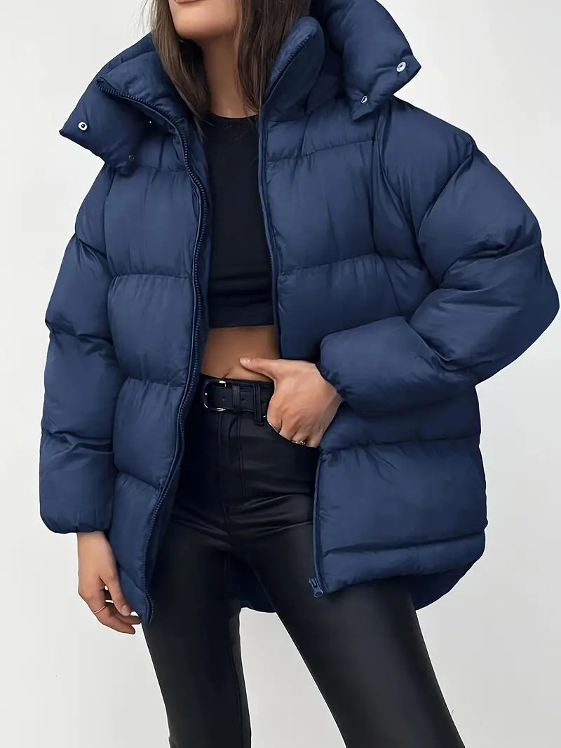 Solide Farbe Zip-up flauschige Jacke Mantel, lässig lange Ärmel