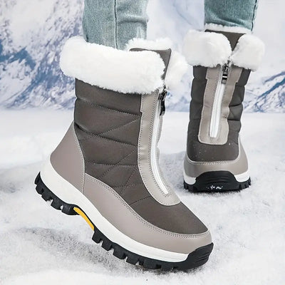 Damen Plüsch gefütterte Schneestiefel, Winter Fleece Front Reissverschluss kurze Stiefel