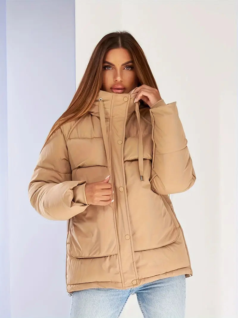 Snap Front Zip-up Hoodie Puffy Coat, Casual Langarm isolierten Mantel