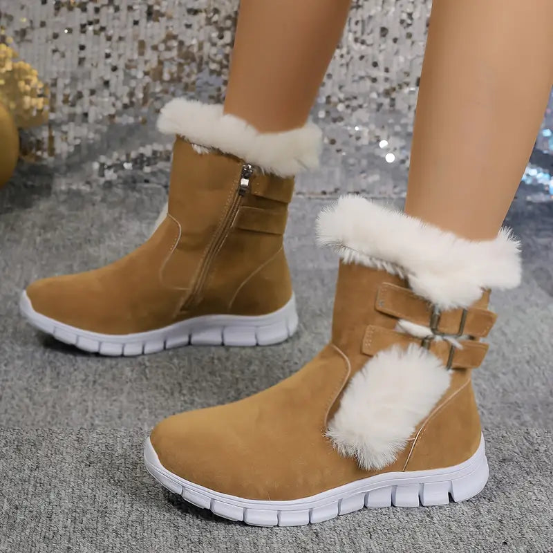 Winter-Schneestiefel für Damen - kuschelig mit Fleece gefüttert, dicke Sohle