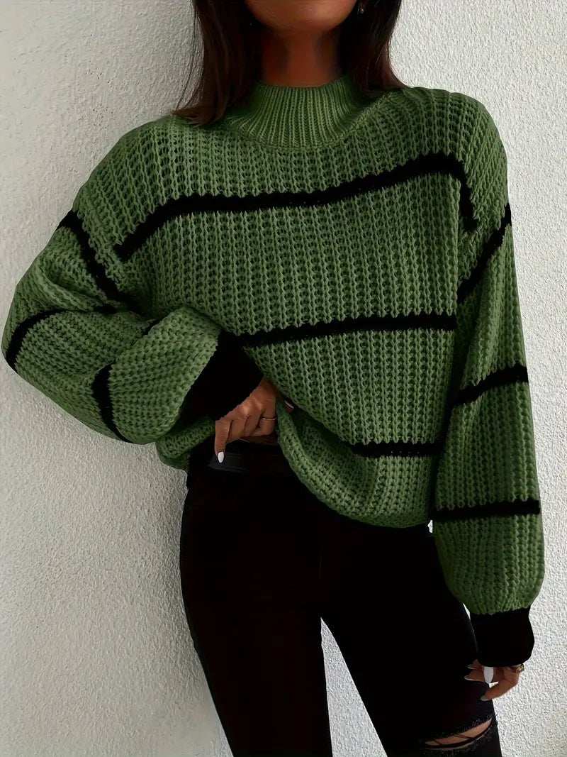 Eleganter gestreifter Rollkragenpullover für Frauen - kuschelige Viskose