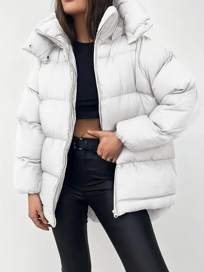 Solide Farbe Zip-up flauschige Jacke Mantel, lässig lange Ärmel