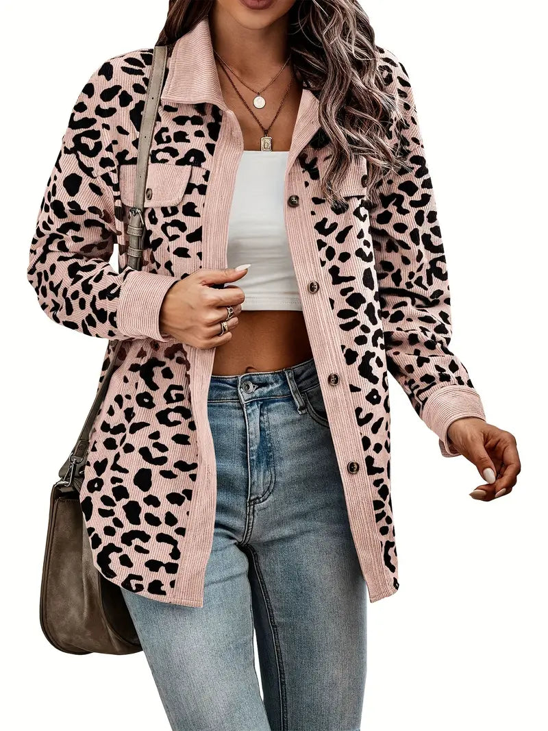 Savannah Chic Leopardenjacke – Langärmliges Hemd mit Knopfleiste