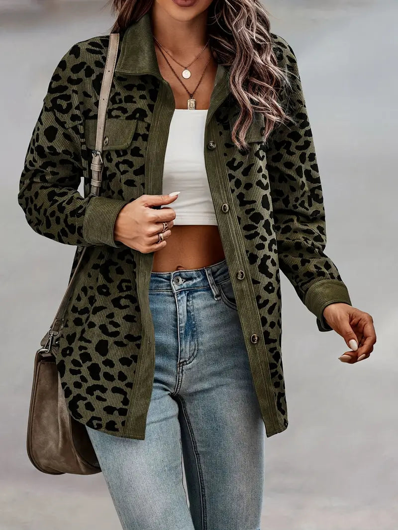 Savannah Chic Leopardenjacke – Langärmliges Hemd mit Knopfleiste