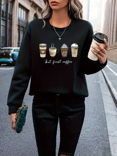 Herzerwärmendes Sweatshirt mit Kaffee- und Buchstaben-Print