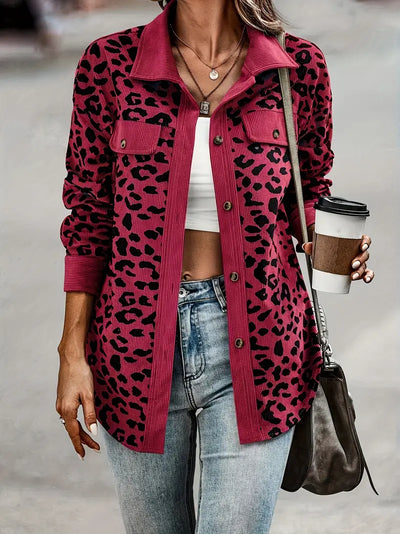 Savannah Chic Leopardenjacke – Langärmliges Hemd mit Knopfleiste