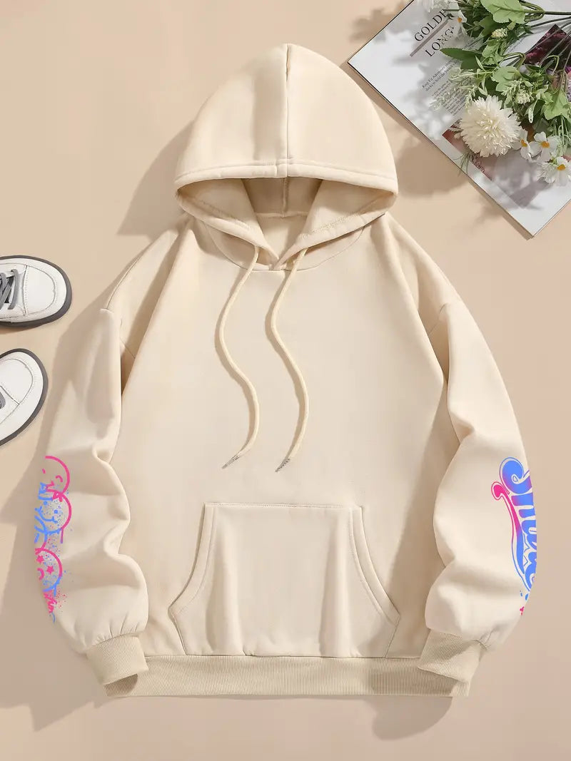 Entspannter Langarm-Hoodie mit Kordelzug und Tasche