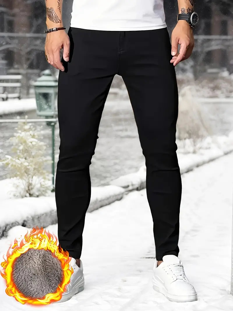 Warme Schmale Jeans mit Frostschild-Design für Herren