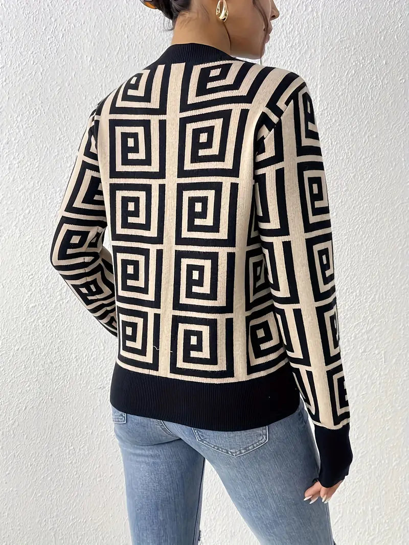 Edler Pullover aus Viskosestrick mit geometrischem Druck für den Herbst