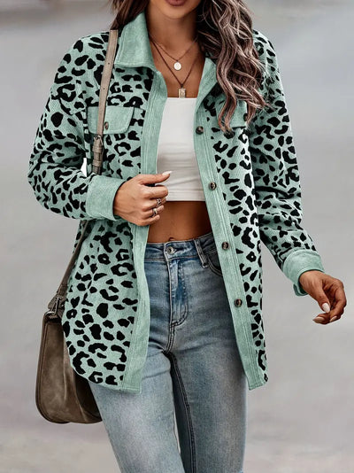 Savannah Chic Leopardenjacke – Langärmliges Hemd mit Knopfleiste