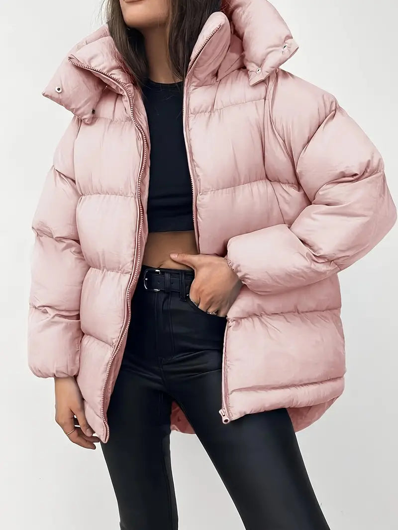 Solide Farbe Zip-up flauschige Jacke Mantel, lässig lange Ärmel